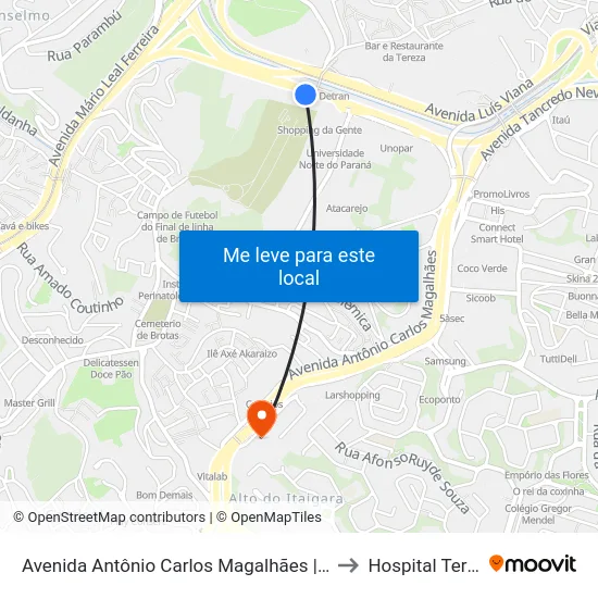 Avenida Antônio Carlos Magalhães | Estação Detran - Sentido Aeroporto to Hospital Teresa de Lisieux map