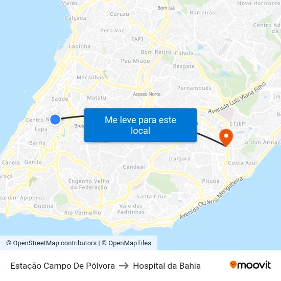 Estação Campo De Pólvora to Hospital da Bahia map