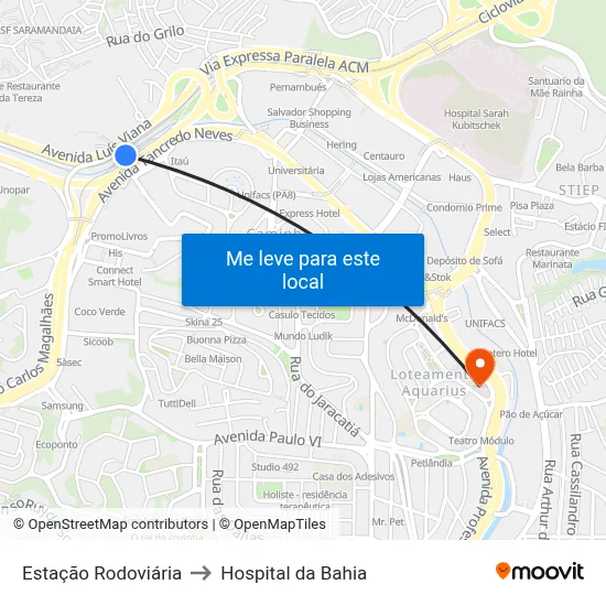 Estação Rodoviária to Hospital da Bahia map