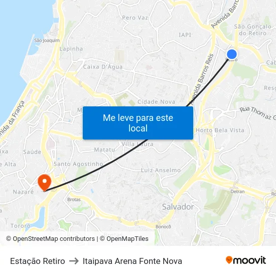 Estação Retiro to Itaipava Arena Fonte Nova map