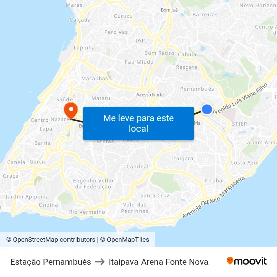 Estação Pernambués to Itaipava Arena Fonte Nova map