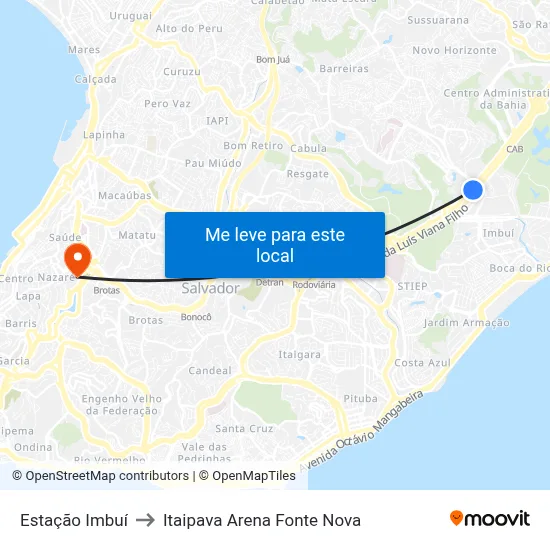 Estação Imbuí to Itaipava Arena Fonte Nova map