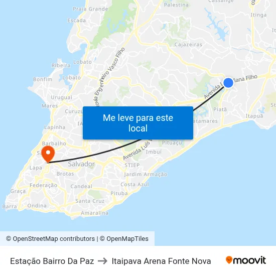 Estação Bairro Da Paz to Itaipava Arena Fonte Nova map