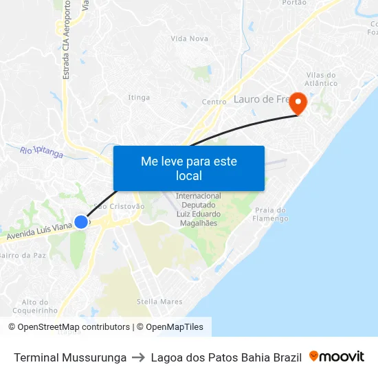 Terminal Mussurunga to Lagoa dos Patos Bahia Brazil map