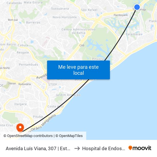 Avenida Luís Viana, 307 | Estação Tamburugy - Sentido Acesso Norte to Hospital de Endoscopia Ramiro Mascarenhas map