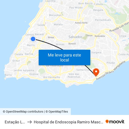 Estação Lapa to Hospital de Endoscopia Ramiro Mascarenhas map