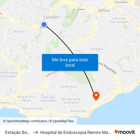 Estação Bonocô to Hospital de Endoscopia Ramiro Mascarenhas map