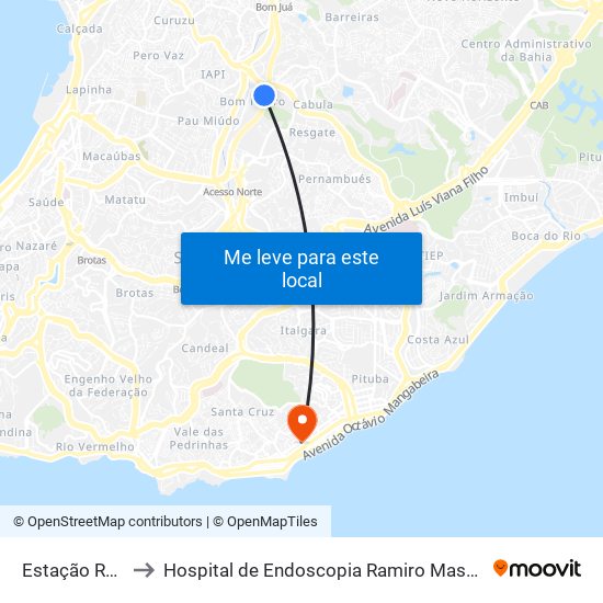 Estação Retiro to Hospital de Endoscopia Ramiro Mascarenhas map