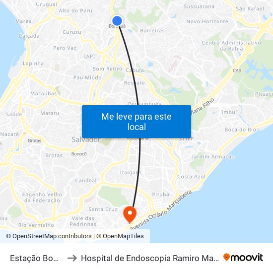 Estação Bom Juá to Hospital de Endoscopia Ramiro Mascarenhas map