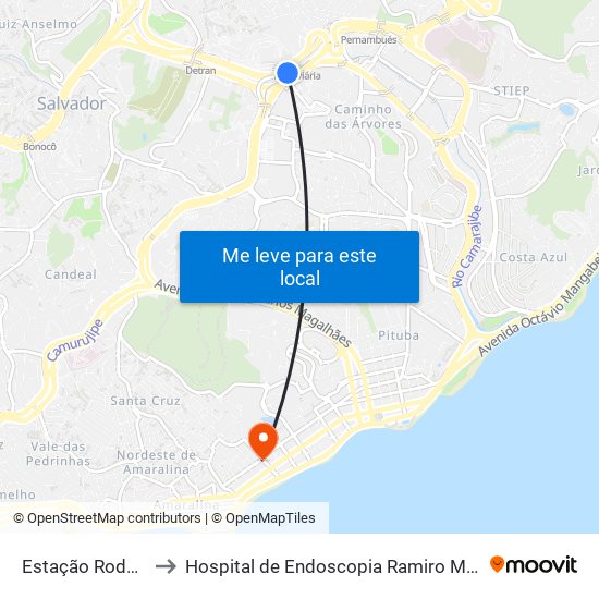 Estação Rodoviária to Hospital de Endoscopia Ramiro Mascarenhas map