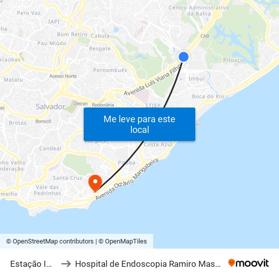 Estação Imbuí to Hospital de Endoscopia Ramiro Mascarenhas map