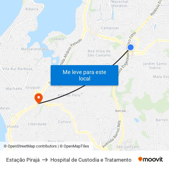 Estação Pirajá to Hospital de Custodia e Tratamento map