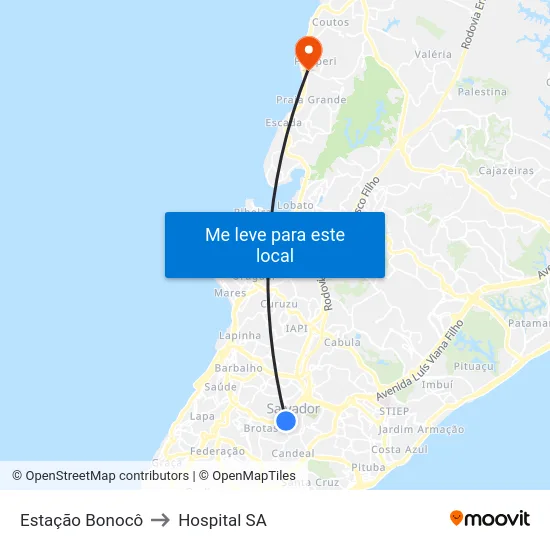 Estação Bonocô to Hospital SA map