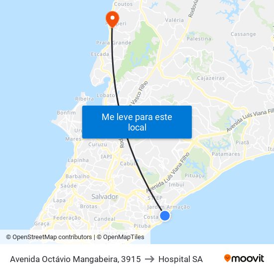 Avenida Octávio Mangabeira, 3915 to Hospital SA map