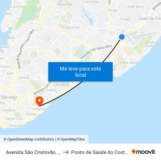 Avenida São Cristóvão, 8875 to Posto de Saúde do Costa Azul map