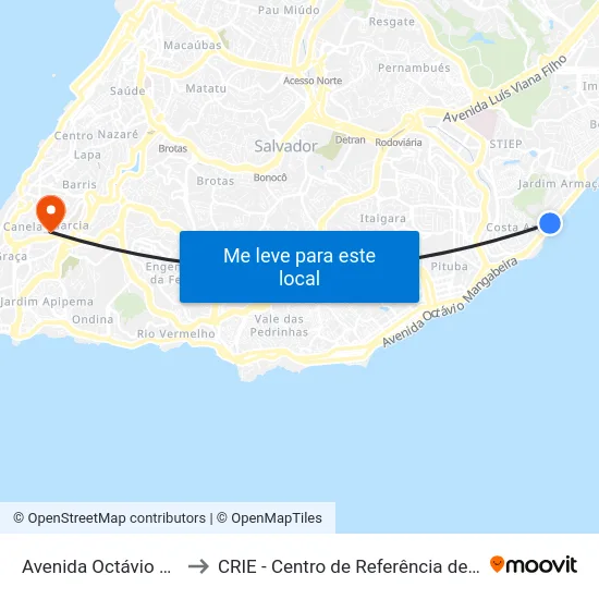 Avenida Octávio Mangabeira, 3915 to CRIE - Centro de Referência de Imunobiológicos Especiais map