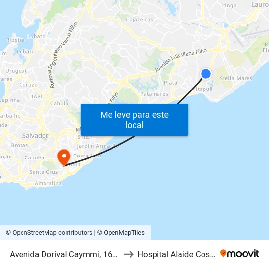 Avenida Dorival Caymmi, 1601 to Hospital Alaide Costa map