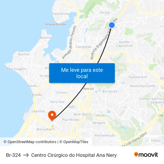 Br-324 to Centro Cirúrgico do Hospital Ana Nery map
