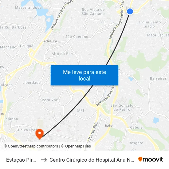 Estação Pirajá to Centro Cirúrgico do Hospital Ana Nery map