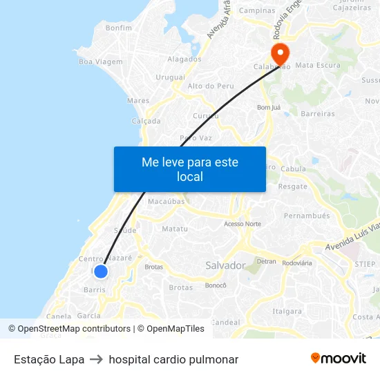 Estação Lapa to hospital cardio pulmonar map