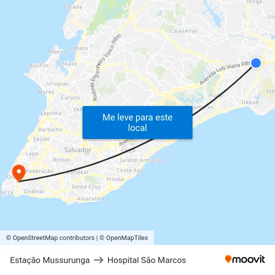 Estação Mussurunga to Hospital São Marcos map