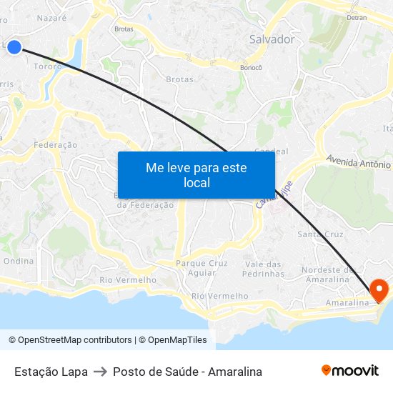 Estação Lapa to Posto de Saúde - Amaralina map