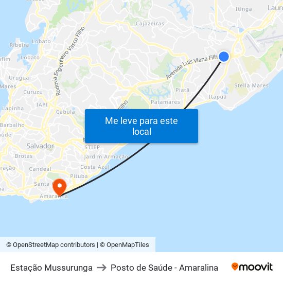 Estação Mussurunga to Posto de Saúde - Amaralina map