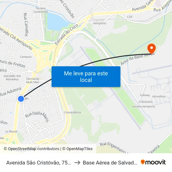 Avenida São Cristóvão, 75 A to Base Aérea de Salvador map