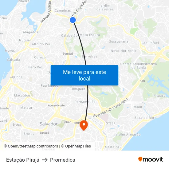 Estação Pirajá to Promedica map