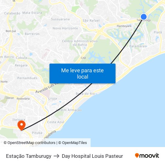 Estação Tamburugy to Day Hospital Louis Pasteur map
