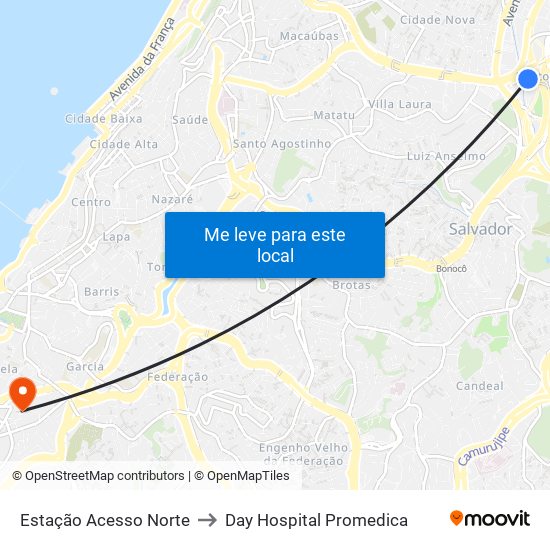 Estação Acesso Norte to Day Hospital Promedica map