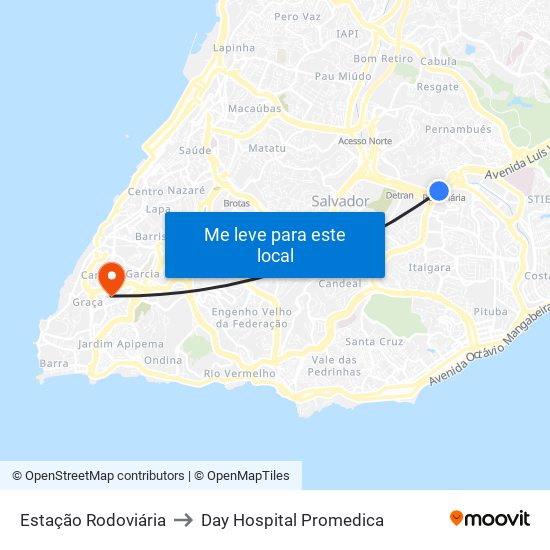 Estação Rodoviária to Day Hospital Promedica map