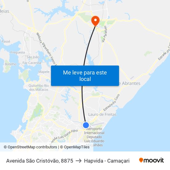 Avenida São Cristóvão, 8875 to Hapvida - Camaçari map