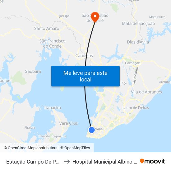 Estação Campo De Pólvora to Hospital Municipal Albino Leitao map