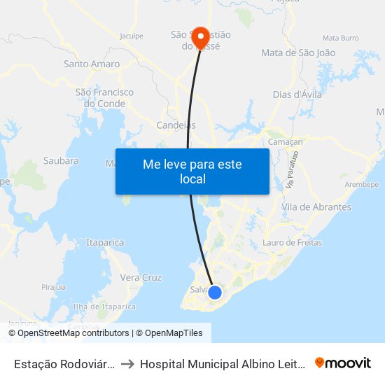 Estação Rodoviária to Hospital Municipal Albino Leitao map