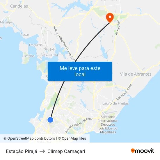 Estação Pirajá to Climep Camaçari map
