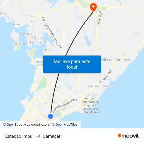 Estação Imbuí to Camaçari map
