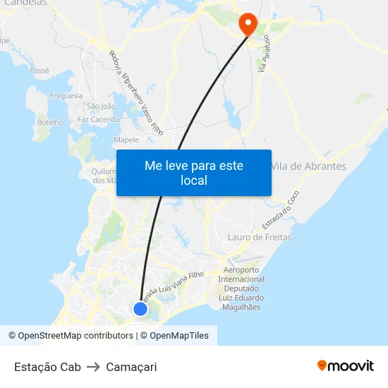 Estação Cab to Camaçari map