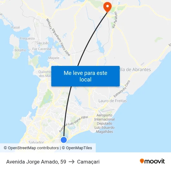 Avenida Jorge Amado, 59 to Camaçari map