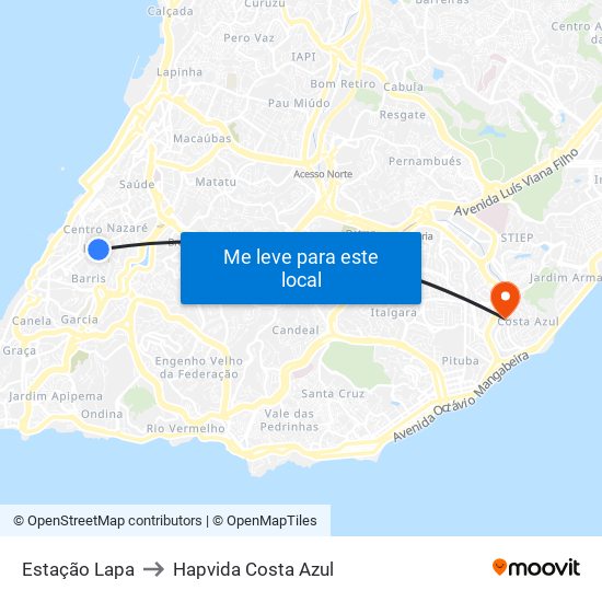 Estação Lapa to Hapvida Costa Azul map