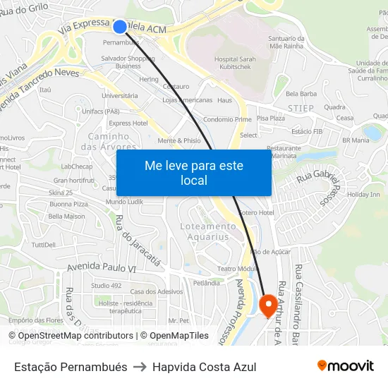 Estação Pernambués to Hapvida Costa Azul map