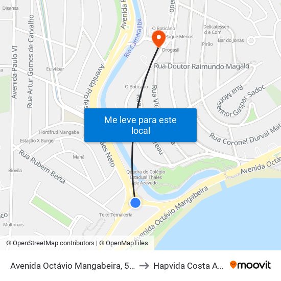 Avenida Octávio Mangabeira, 545 to Hapvida Costa Azul map