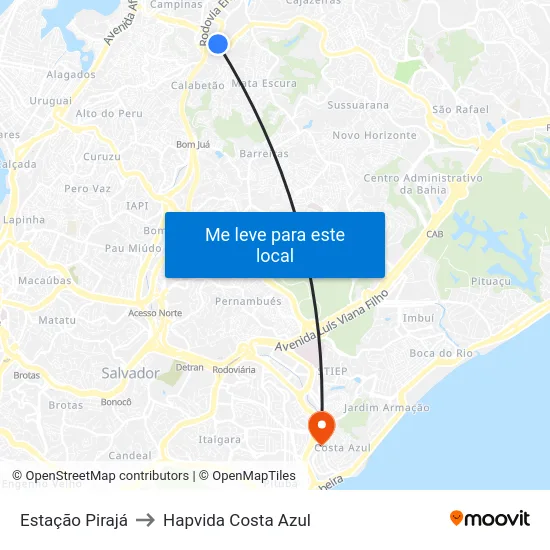 Estação Pirajá to Hapvida Costa Azul map