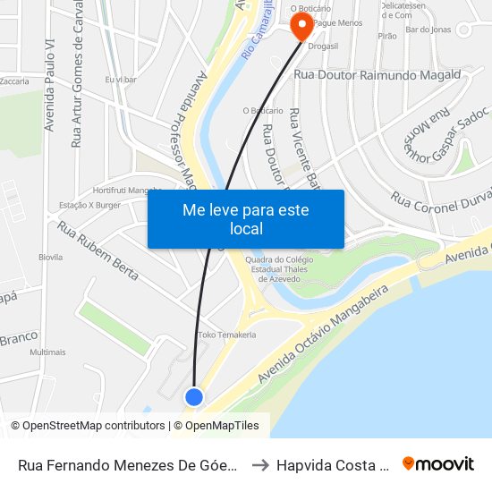 Rua Fernando Menezes De Góes, 273 to Hapvida Costa Azul map