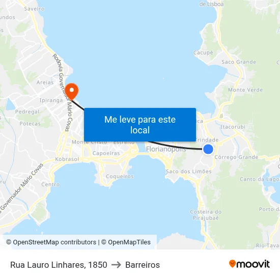 Rua Lauro Linhares, 1850 to Barreiros map
