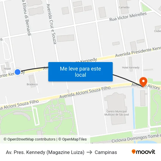Av. Pres. Kennedy (Magazine Luiza) to Campinas map