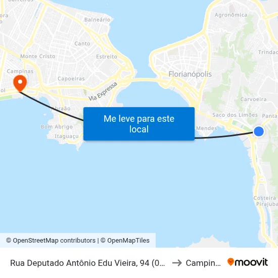Rua Deputado Antônio Edu Vieira, 94 (001) to Campinas map