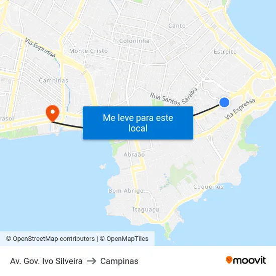 Av. Gov. Ivo Silveira to Campinas map