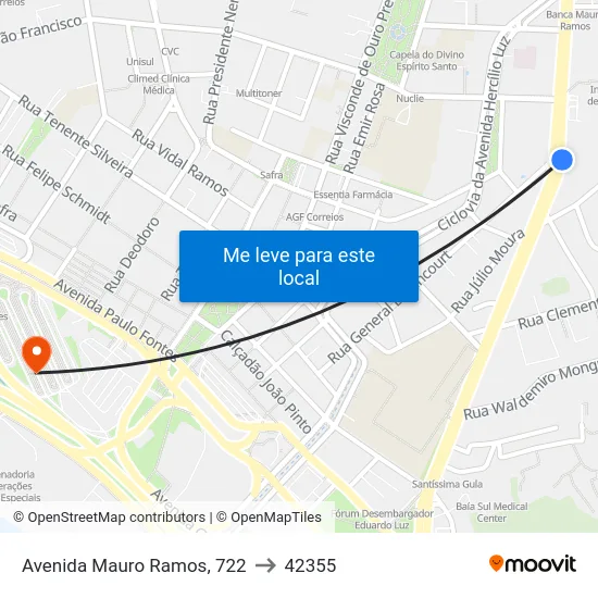 Avenida Mauro Ramos, 722 to 42355 map