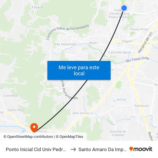 Ponto Inicial Cid Univ Pedra Branca to Santo Amaro Da Imperatriz map